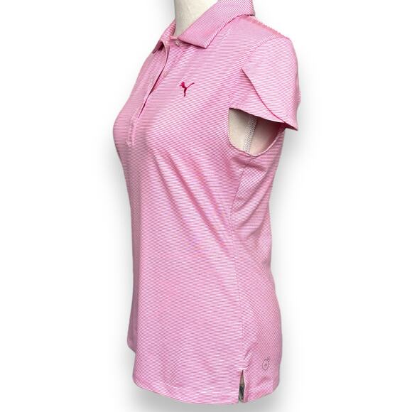 Puma Pink & White Striped Polo with Cap Sleeves Size S - Picture 4 of 9